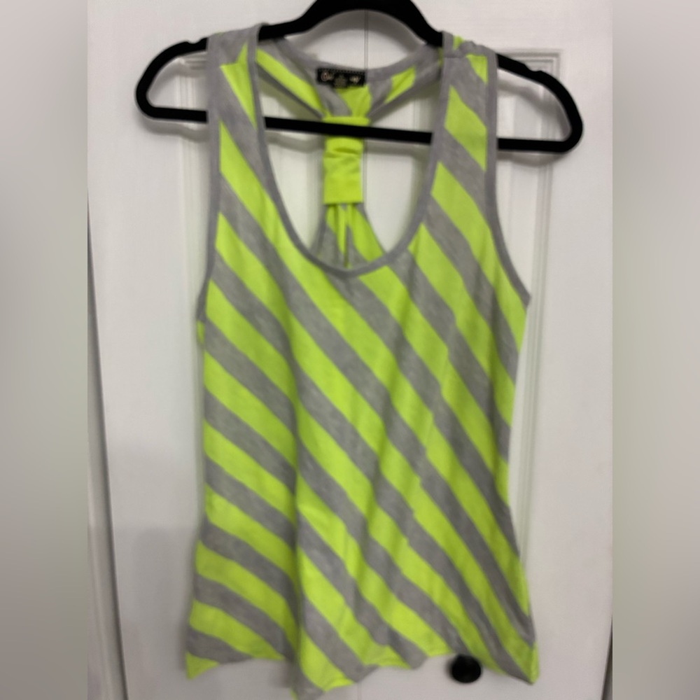 One Step  Striped Neon Yellow and Gray Tank Top